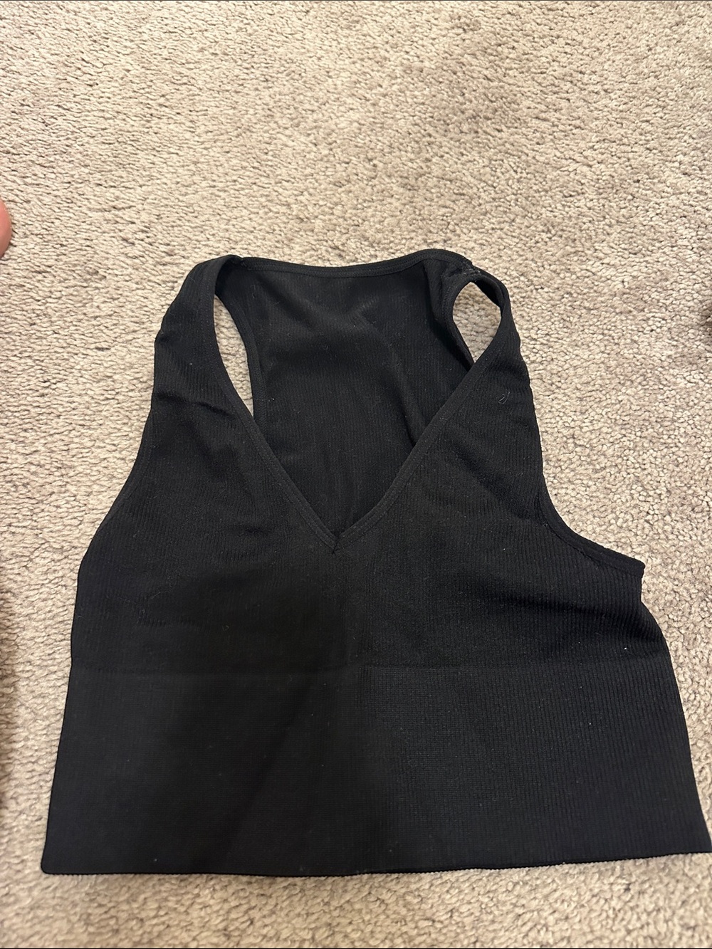Black Ribbed V-Neck Racerback Crop Top